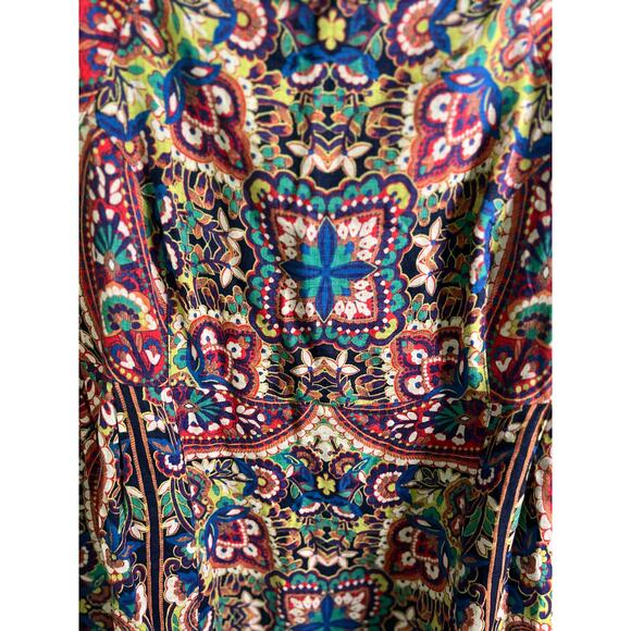 Lands End Linen Sundress 20W Multi Color Geometric Floral Pockets Short Beachy - Picture 3 of 9